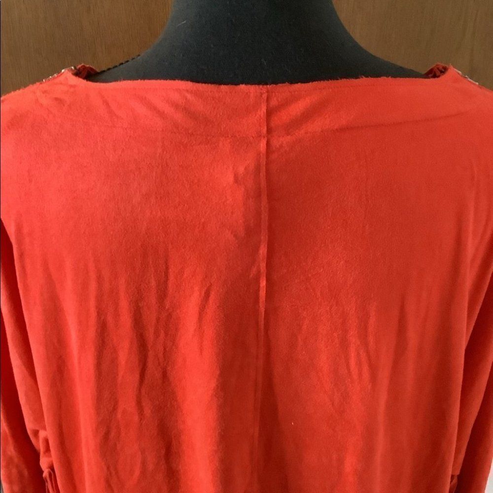 Faux Suede Red Fringe Top - Picture 4 of 7